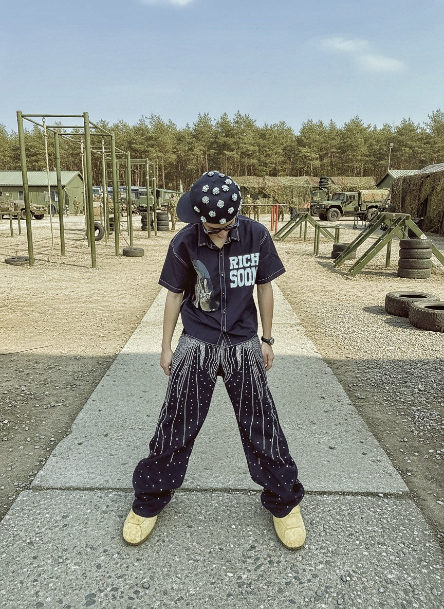 Galaxy Rhinestone Flare Pants – Luxury Streetwear Edition