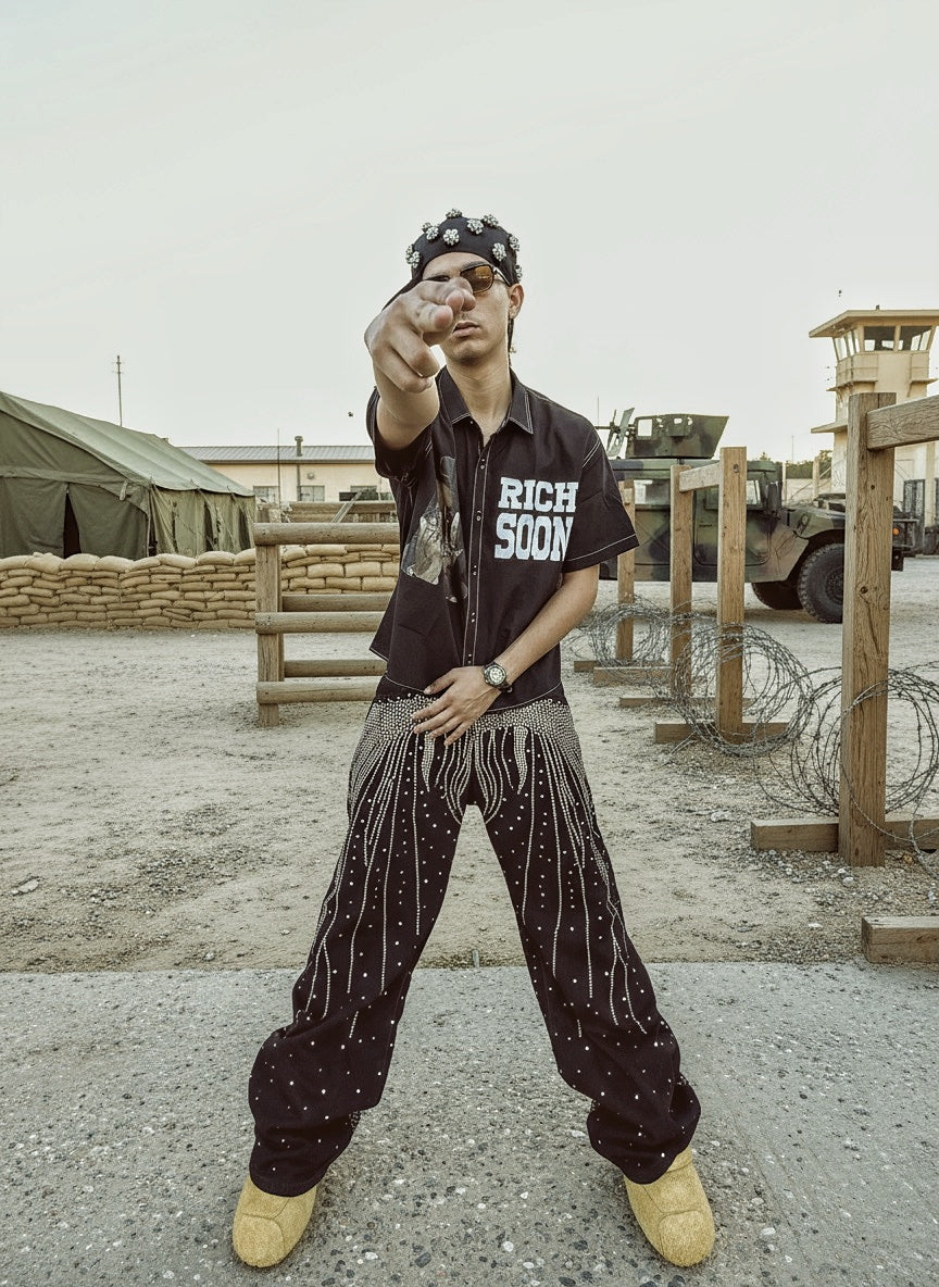 Galaxy Rhinestone Flare Pants – Luxury Streetwear Edition