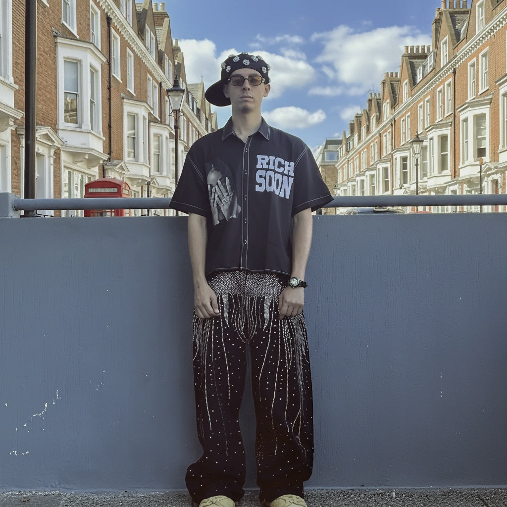 Galaxy Rhinestone Flare Pants – Luxury Streetwear Edition