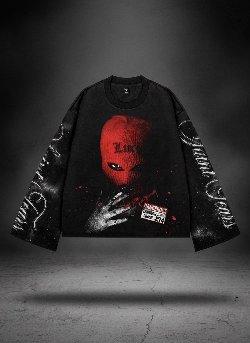 Red Mask Graphic Streetwear Sweater