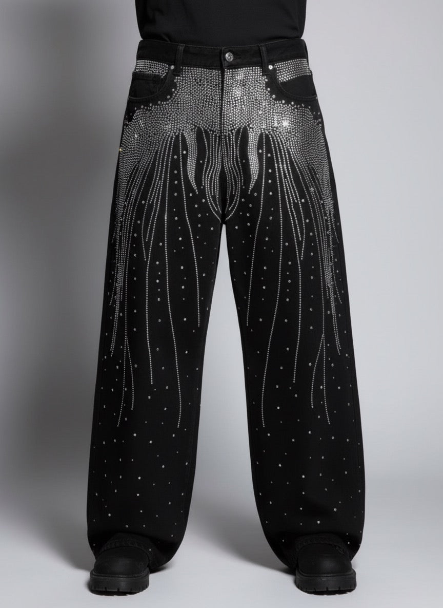 Galaxy Rhinestone Flare Pants – Luxury Streetwear Edition